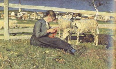 Giovanni Segantini Girl Knitting (nn02) oil painting image